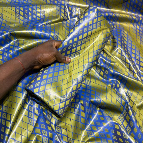 Bazin Riche WiFi Bleu Saphir & Or Olive – Tissu de Luxe du Mali