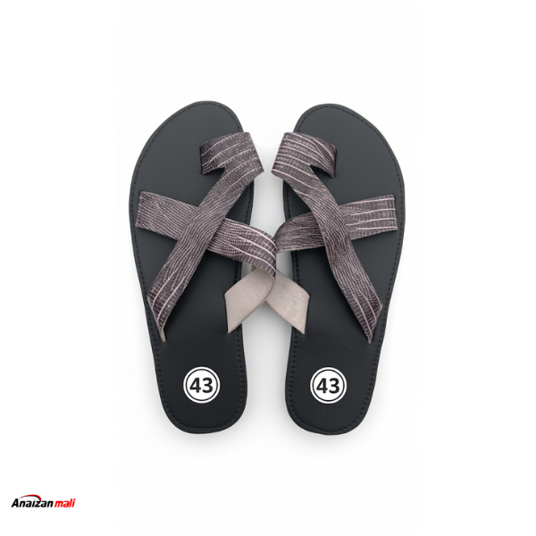 Sandales Artisanales Homme "Anaizan" – Design Croisé & Cuir Texturé Gris Anthracite